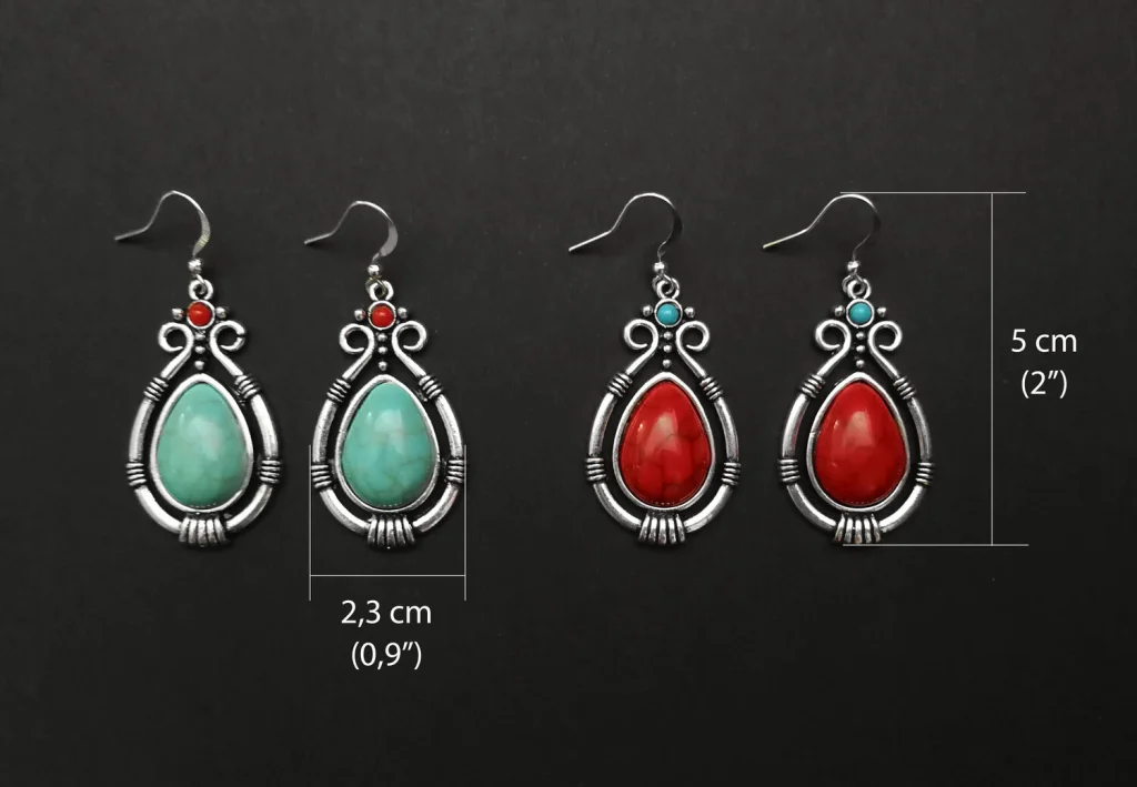 Boho-Ohrringe in Türkis oder Rot und tibetisches Silber - Option Ohrhaken aus 925er Sterlingsilber