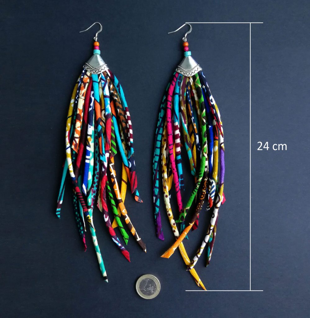 Pendientes de flecos de wax multicolor y plata tibetana, ganchos de plata de ley 925