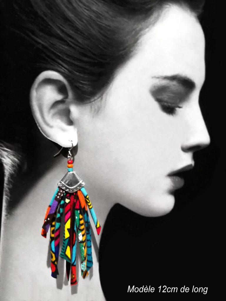 Pendientes de flecos de wax multicolor y plata tibetana, ganchos de plata de ley 925