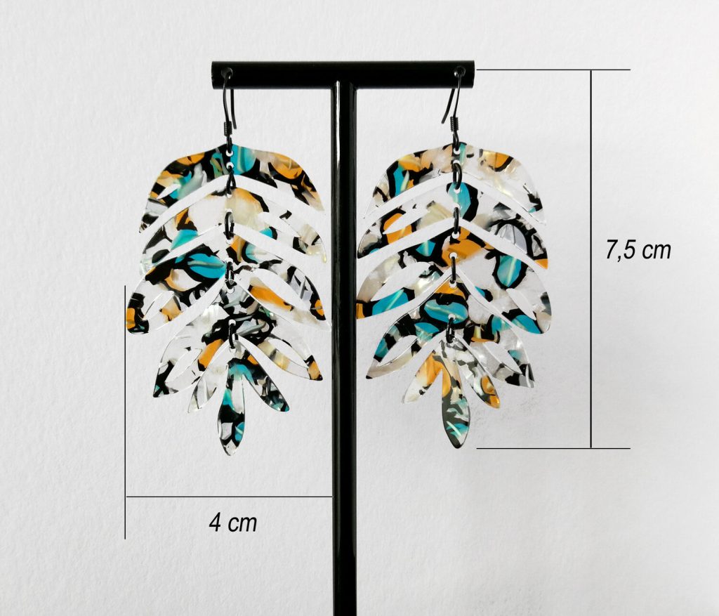 Pendientes de plumas / hojas de resina y acero inoxidable - 3 modelos a elegir