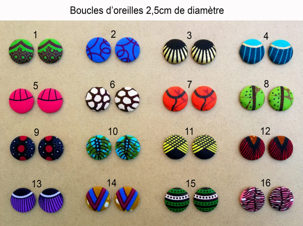 Pendientes de botón de tela wax - Diámetro 2,5 cm - Cierre de varilla o de clip