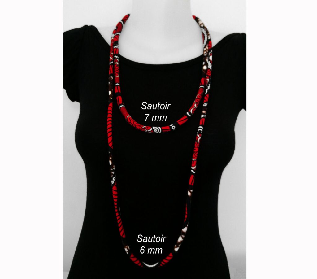 Collar largo de 110 cm multiposición 100 % algodón (collar largo, collar doble o pulsera) - tela y ancho a elegir