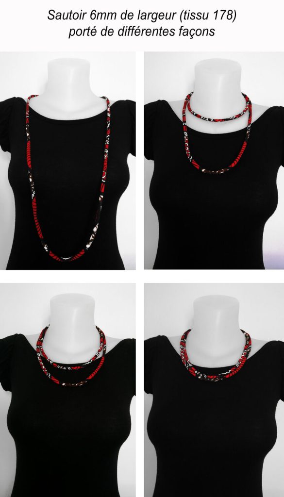 Collar largo de 110 cm multiposición 100 % algodón (collar largo, collar doble o pulsera) - tela y ancho a elegir
