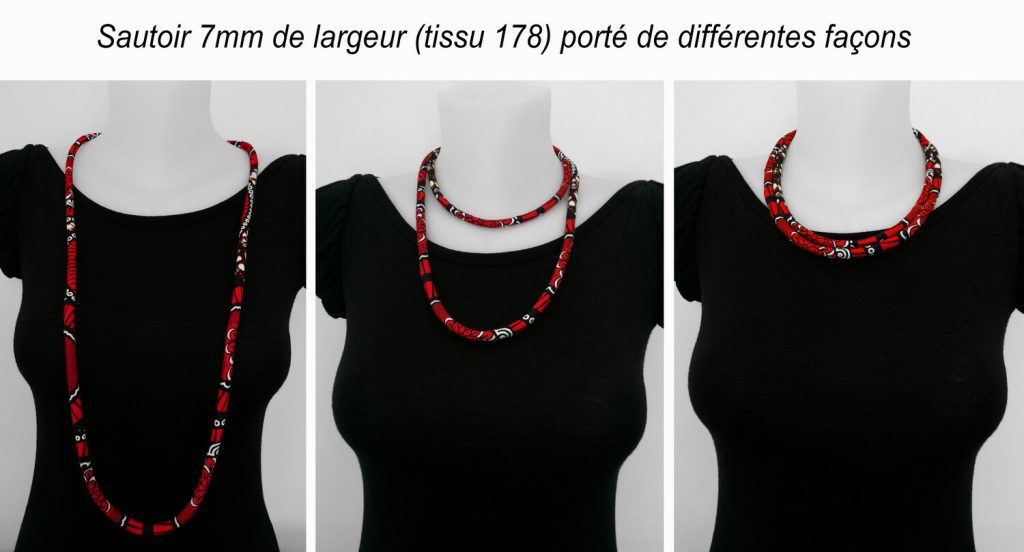 Collar largo de 110 cm multiposición 100 % algodón (collar largo, collar doble o pulsera) - tela y ancho a elegir