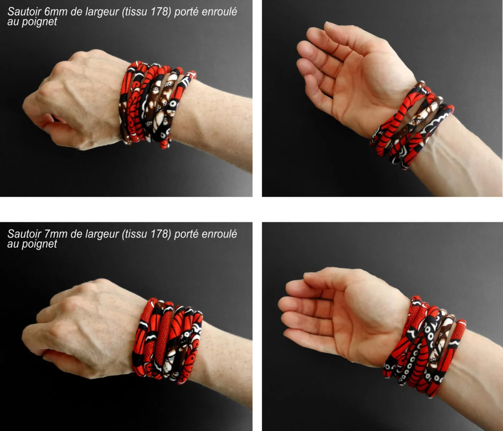Lange Halskette 110 cm, vielfältig tragbar, 100 % Baumwolle (lange Kette, doppelte Halskette oder Armband) - Stoff und Breite nach Wahl
