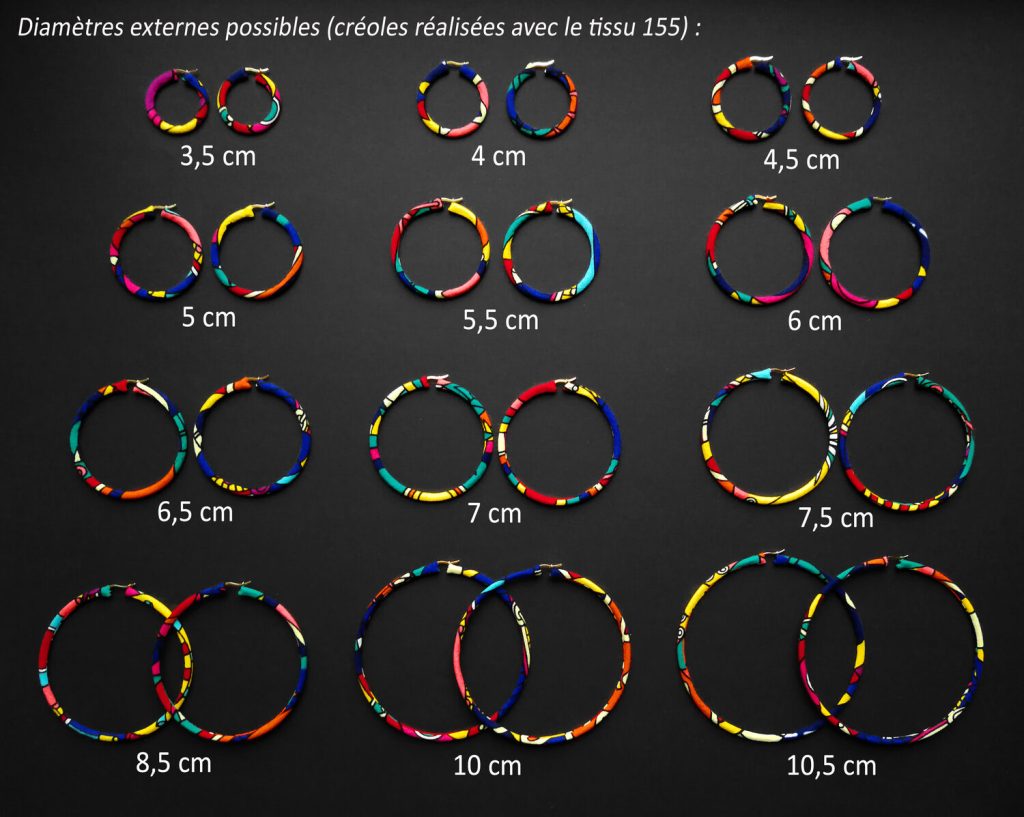 Customizable fabric hoop earrings (hinged clasp) - 3 to 10.5 cm outer diameter