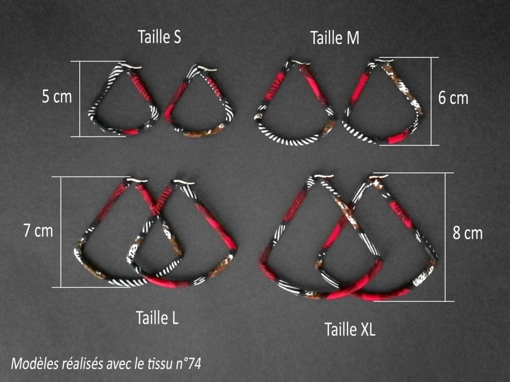 Rounded triangle hoop earrings customized in fabric - 4 sizes to choose from