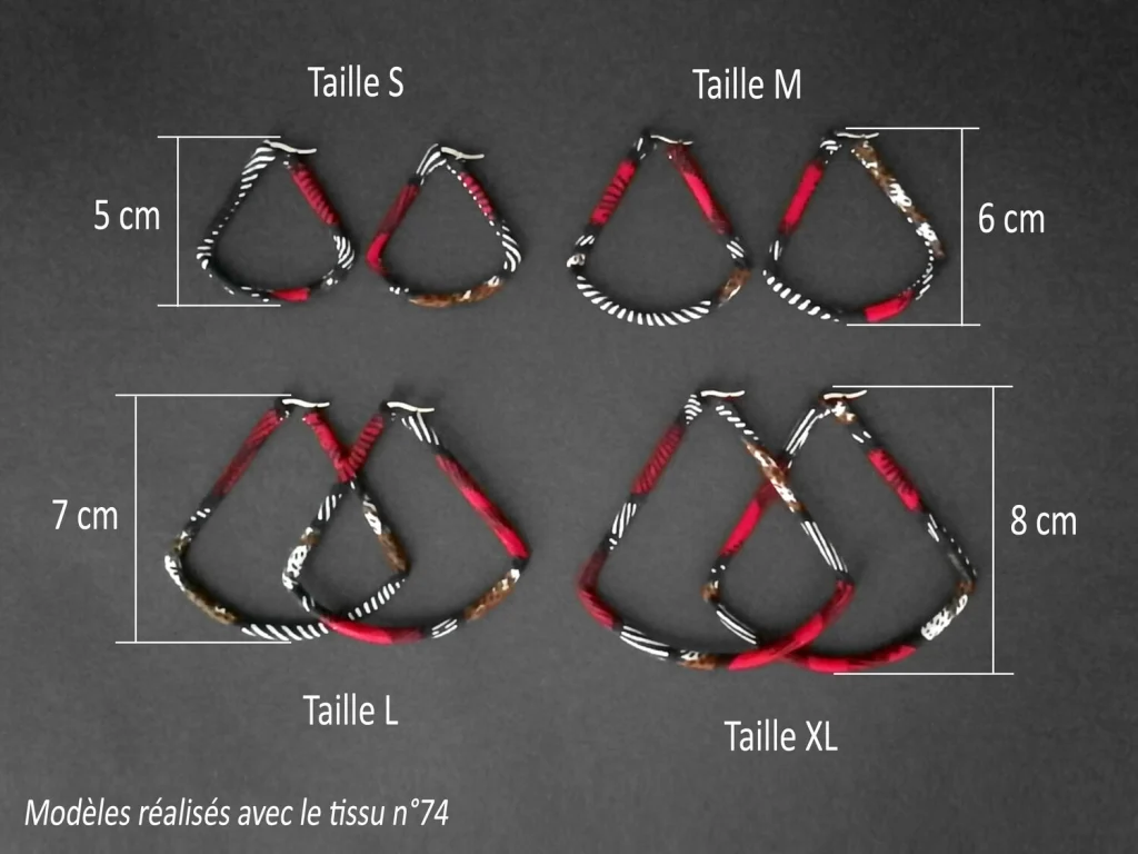 Orecchini a cerchio a forma di triangolo arrotondato personalizzati in tessuto - 4 taglie a scelta