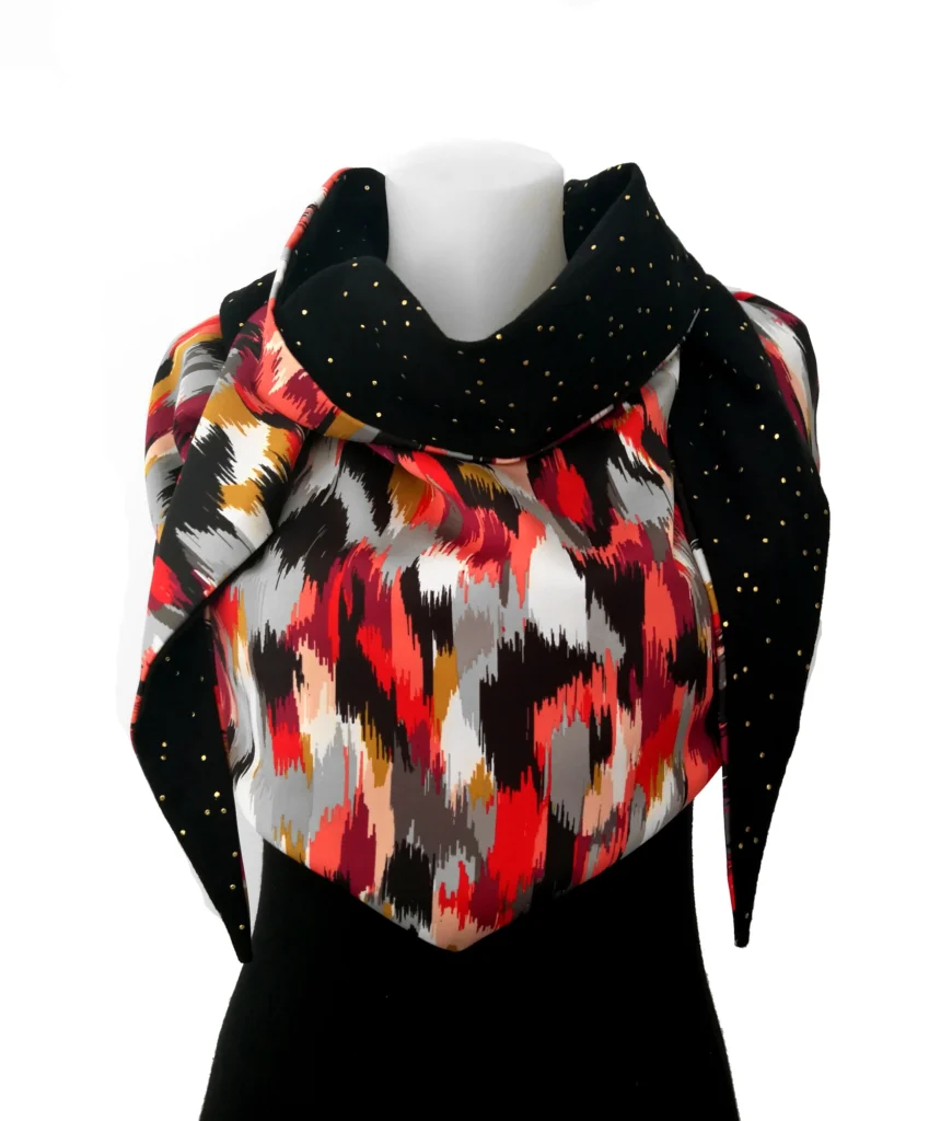 Viscose 16 wrap scarf and black double gauze 1 with gold polka dots