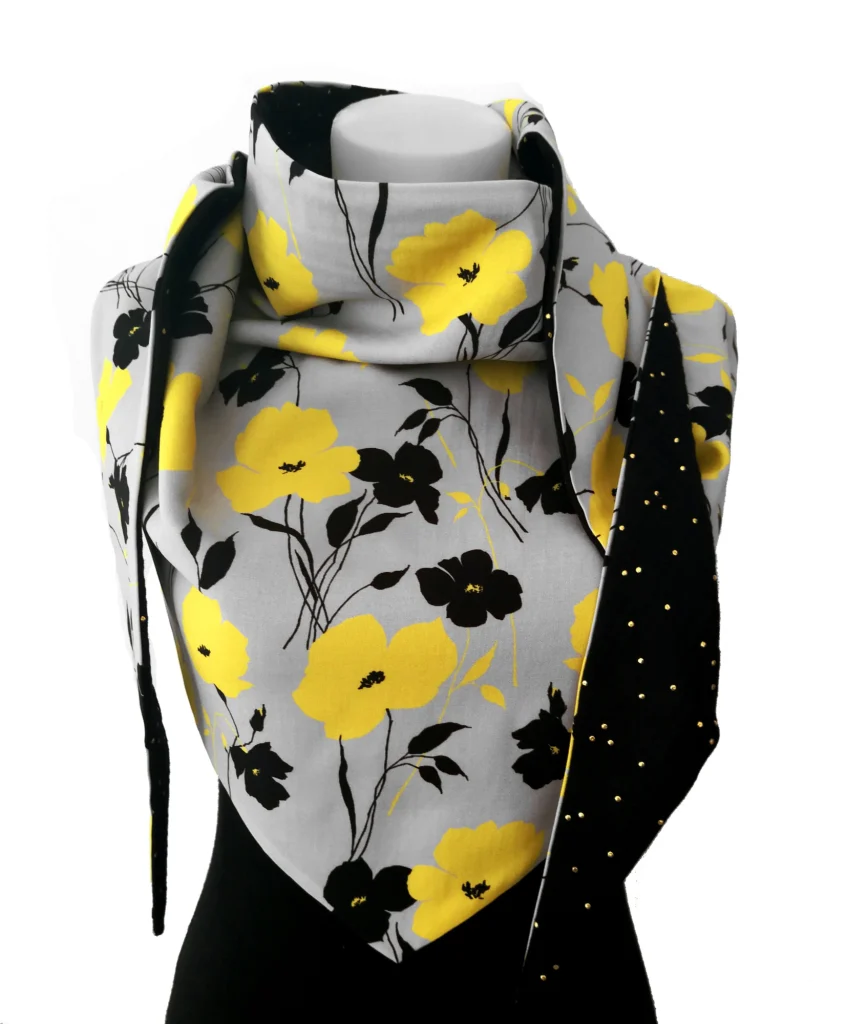 Viscose 10 wrap scarf and black double gauze 1 with gold polka dots