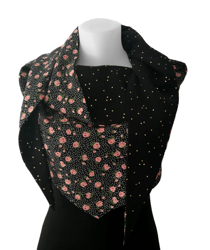 Viscose 9 wrap scarf and black double gauze 1 with gold polka dots