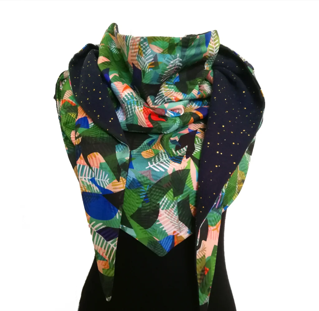 Viscose 8 wrap scarf and midnight blue double gauze 2 with gold polka dots