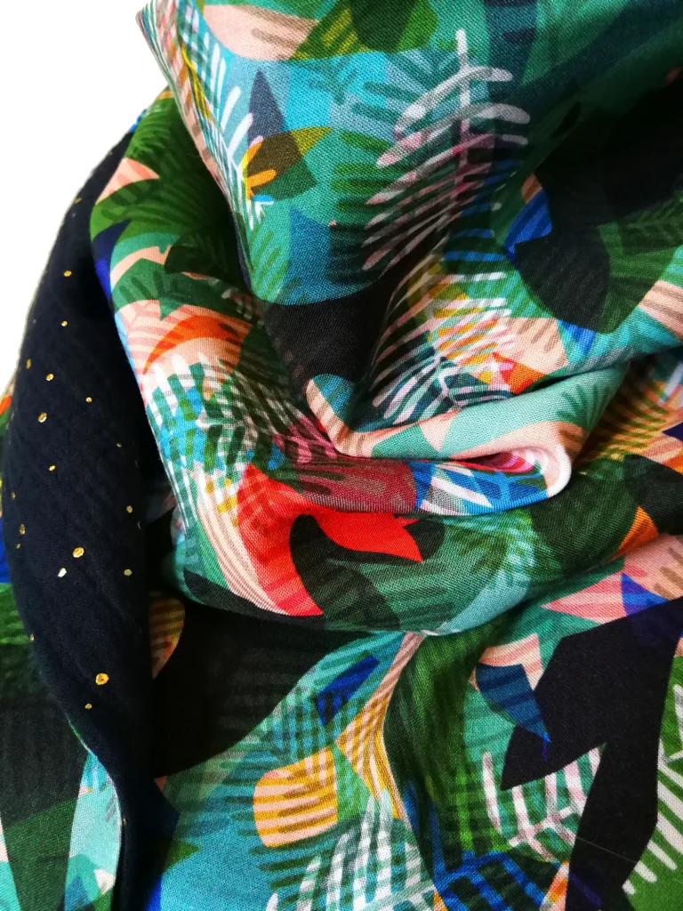 Viscose 8 wrap scarf and midnight blue double gauze 2 with gold polka dots