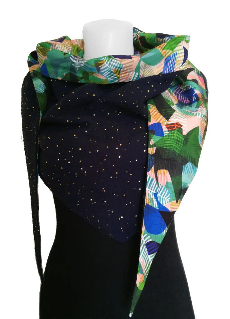 Viscose 8 wrap scarf and midnight blue double gauze 2 with gold polka dots