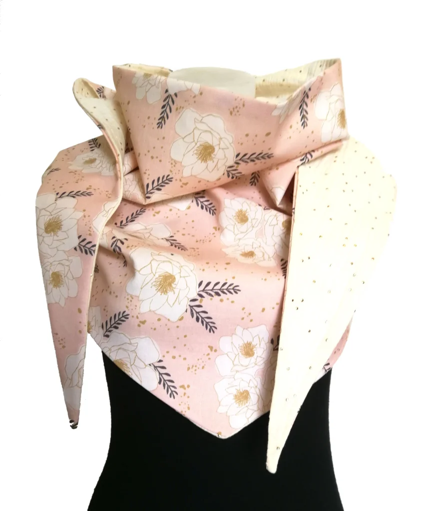 Fantaisie 32 cotton wrap scarf and ivory double gauze 6 with gold polka dots