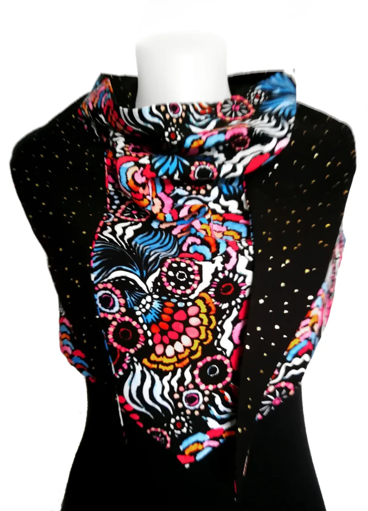 Viscose 2 wrap scarf and black double gauze 1 with gold polka dots
