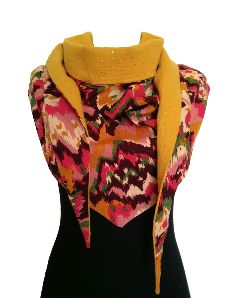 Viscose 17 wrap scarf and mustard yellow double gauze 3 with gold polka dots