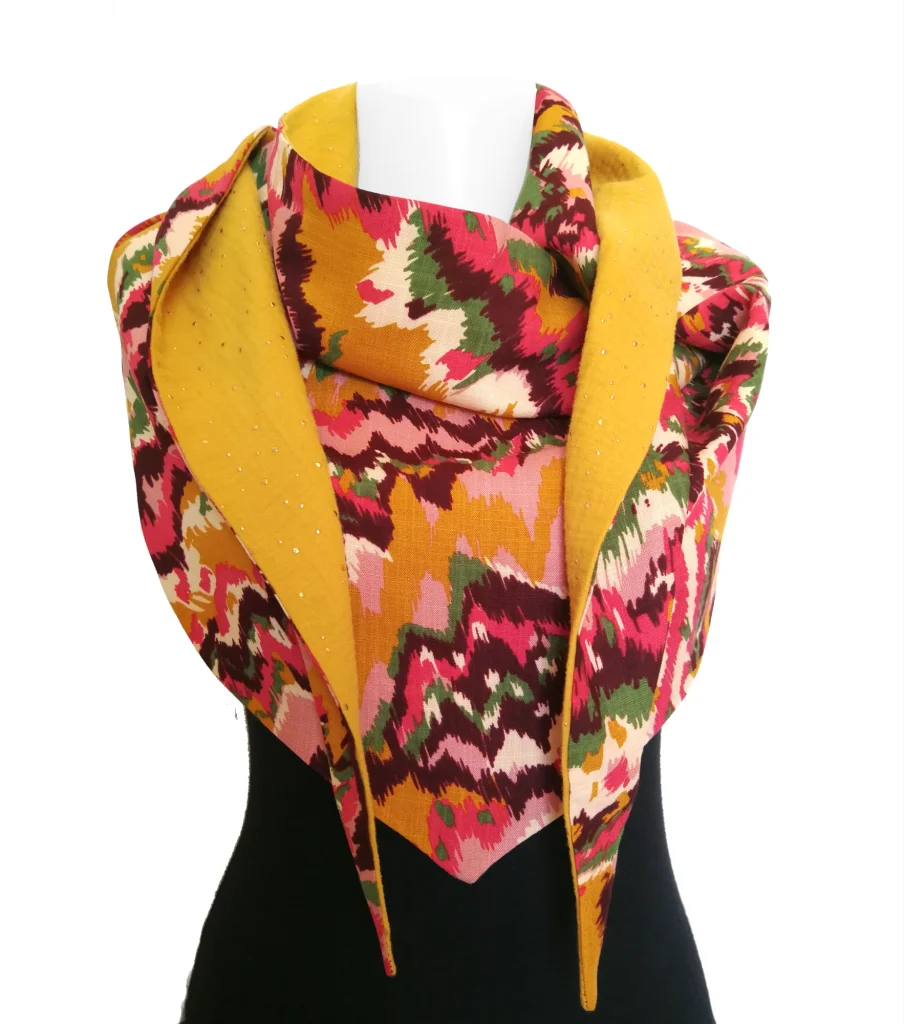 Viscose 17 wrap scarf and mustard yellow double gauze 3 with gold polka dots