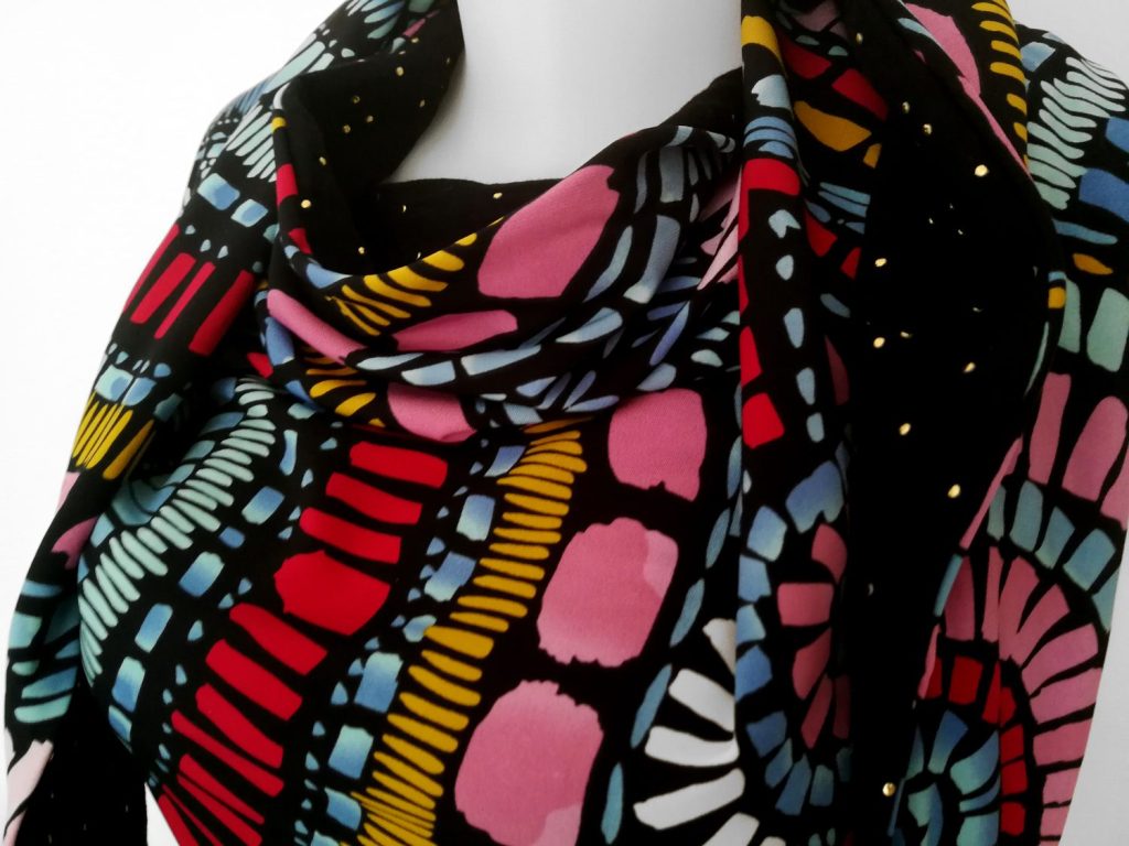Maxi sciarpa donna in jersey wax e doppia garza, foto 2